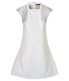 Hexagon Teir Panel Dress a-line short sleeve white silver front image photo picture