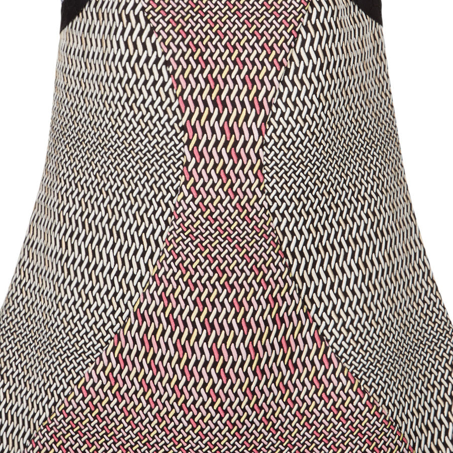 Teir Panel Dress short a-line sleeve cap pink beige texture design black white mesh contrast front close-up image photo picture