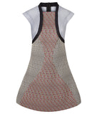 Teir Panel Dress short a-line sleeve cap pink beige texture design black white mesh contrast front image photo picture
