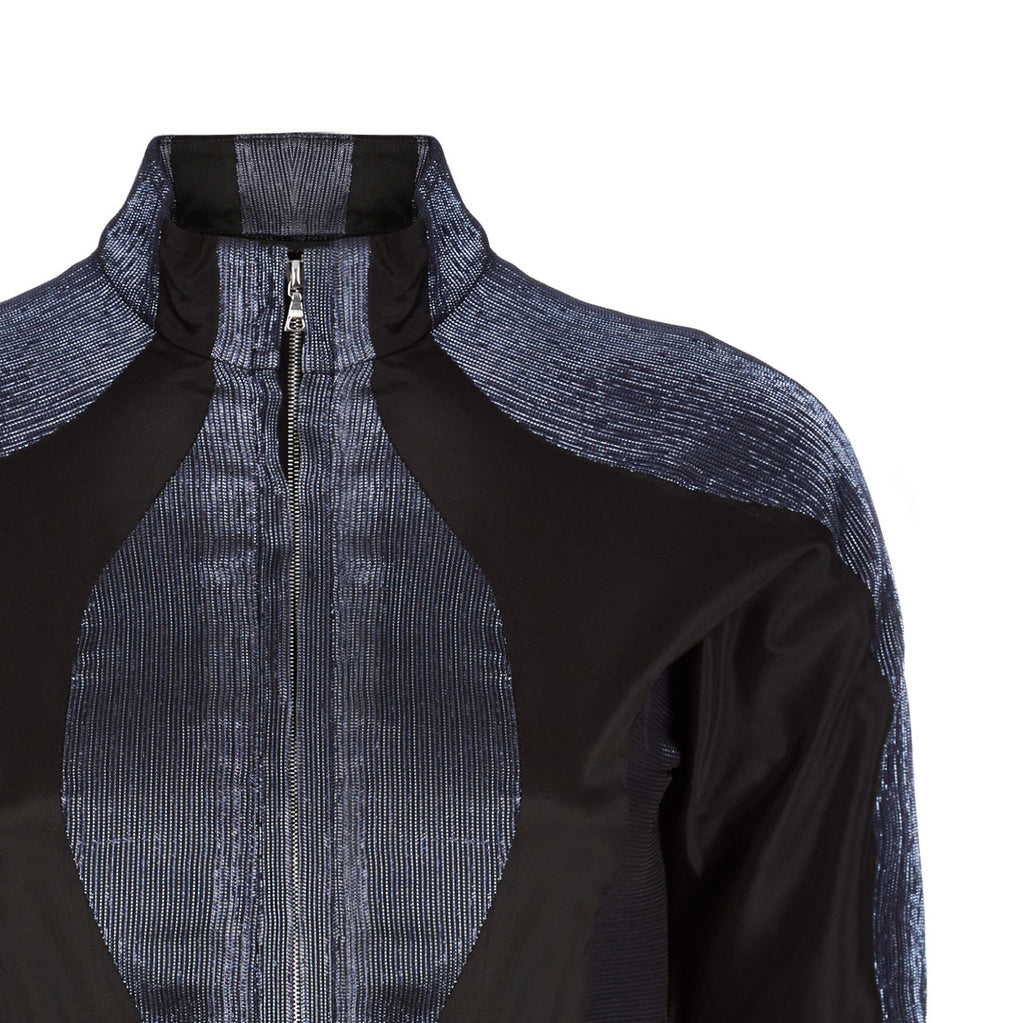 Black Sheer Zip Jacket outerwear top navy stretch panel sport front close-up image photo picture