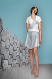 Blue Split Godet Skirt blue silver stripe texture model image photo picture