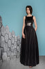 Black Burgundian Dress long formal evening gown sleevelss black silver hexagon texture piping model image photo picture