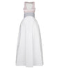 Burgundian Dress formal long sleeveless gown white hexagon black mesh pink satin front image photo picture
