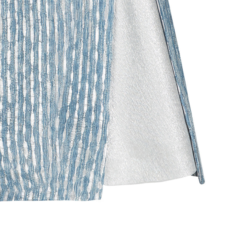 Blue Split Godet Skirt blue silver stripe texture front close-up image photo picture