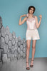 Diagonal Vest haltar sleeveless crop top pink stripe, solid stretch model image photo picture
