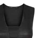 Dark Stretch Tank sleevelss top blouse black shiny satin texture stretch front close-up image photo picture
