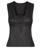 Dark Stretch Tank sleevelss top blouse black shiny satin texture stretch front image photo picture