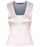 Stretch Tank sleevelss top blouse pink beige shiny satin stretch front image photo picture
