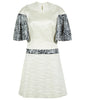 White Collared Swing Dess a-line sequin medium length sleeves stretch silk texture front image photo picture