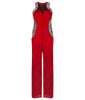 Red Jumpsuit pantsuit one piece velveteen velvet contrast hexagon panel image photo picture