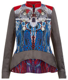 Print Flap Jacket outwear  military taupe blue red beige white piping silver buttons front image photo picture
