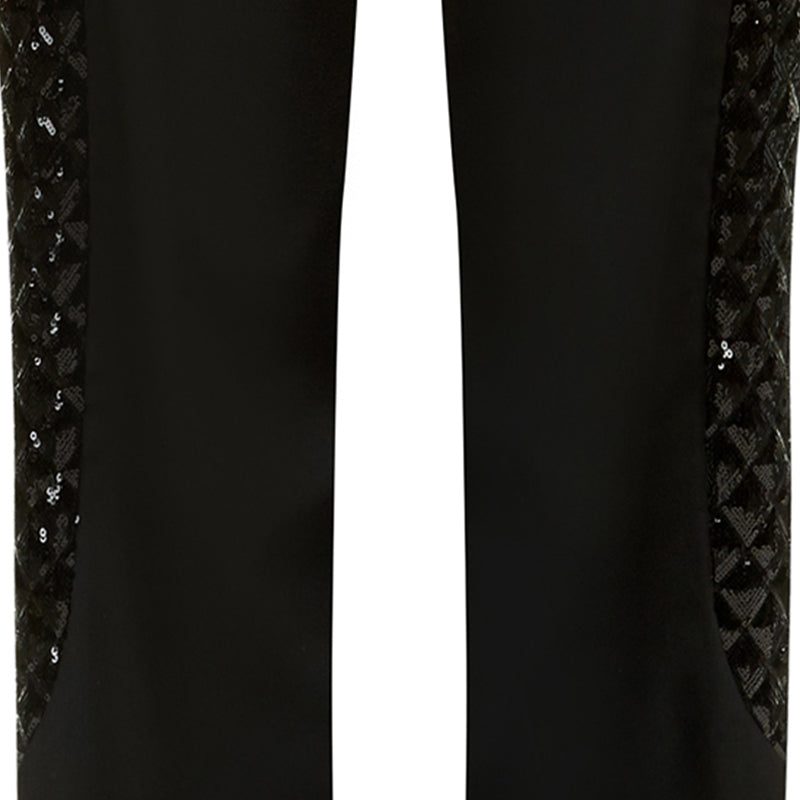 Black Sided Trouser pant pants slacks solid contrast panel sequin front close-up image photo picture