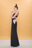 Black Cutted Dress long eveningwear gown formal sleevelss stretch front model image photo picture