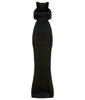 Black Cutted Dress long eveningwear gown formal sleevelss stretch front image photo picture