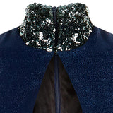 Zoom Dress long formal eveningwear sleevelss blue, stretch hexagon sequin sparkle front close-up image photo picture