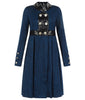 Navy Blue Placket Coat  jacket outerwear textured panel pleated button front image photo picture