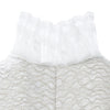 Square Squiggle Dress short sleeves taupe panel beige square texture white lace trim cback close-up image photo picture