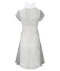 Square Squiggle Dress short sleeves taupe panel beige square texture white lace trim collar back image photo picture