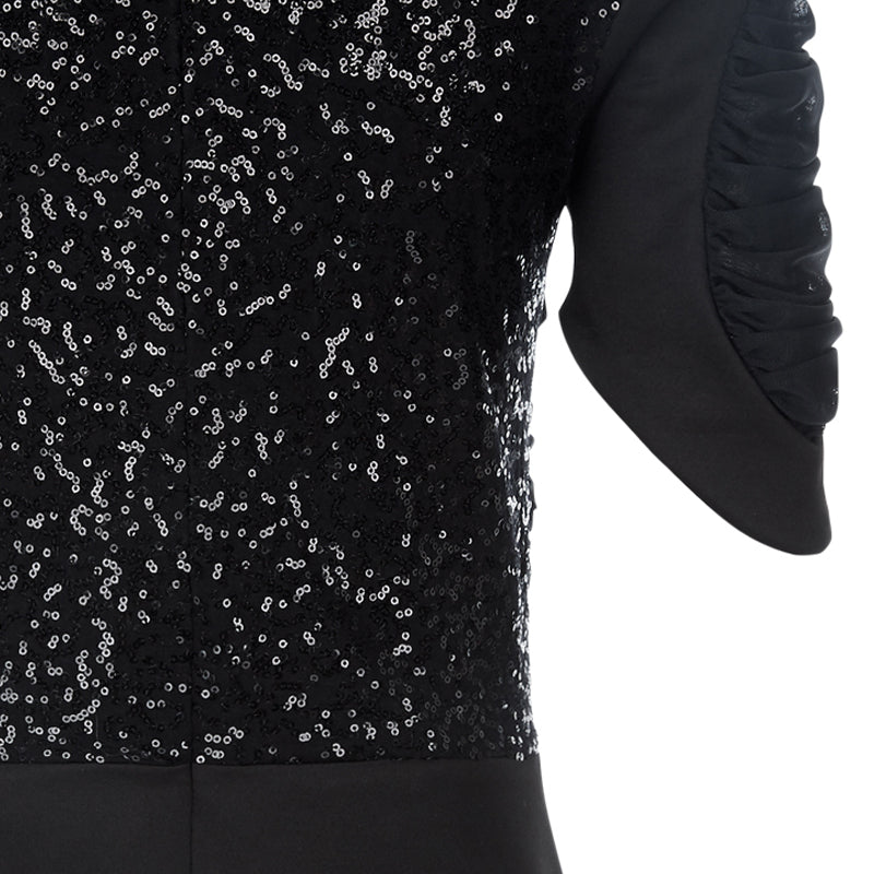 Dark Ruche Dress short sleeve black texture stretch sequin close-up image photo picture