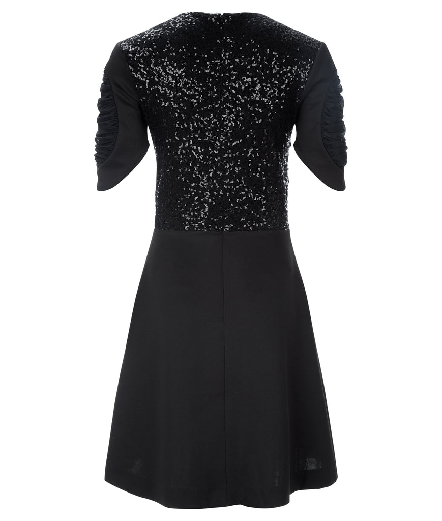 Dark Ruche Dress short sleeve black texture stretch sequin back image photo picture