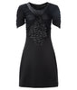 Dark Ruche Dress short sleeve black texture stretch sequin front image photo picture