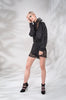Dark Bomber Jacket crop coat outerwear black sequin lace snaps model image photo picture