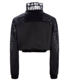 Dark Bomber Jacket crop coat outerwear black sequin lace snaps back image photo picture