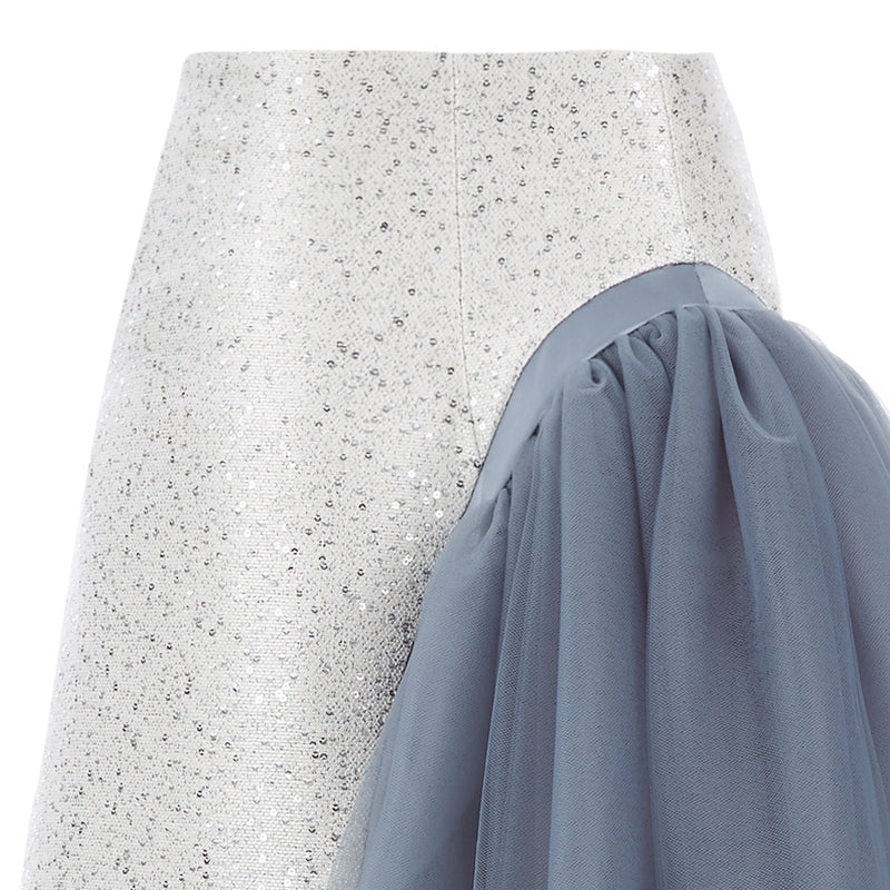 Curve Panel Skirt beige blus sparkle zipper contrast grey gray tulle side image close-up photo picture