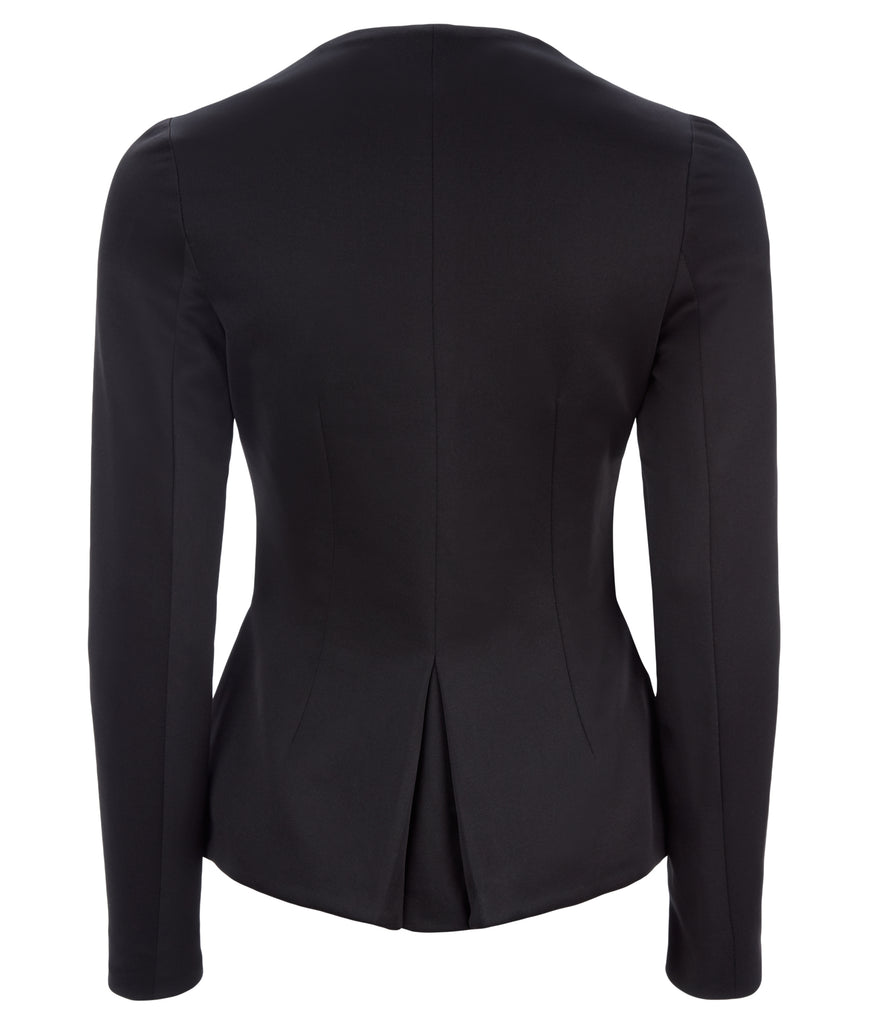 Dark Corset Jacket godet dropped neckline black stretch satin back image photo picture