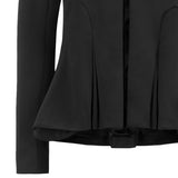 Dark Corset Jacket godet dropped neckline black stretch satin front close-up image photo picture