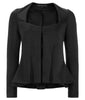 Dark Corset Jacket godet dropped neckline black stretch satin front image photo picture