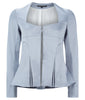 Corset Jacket godet dropped neckline grey gray stretch satin front image photo picture