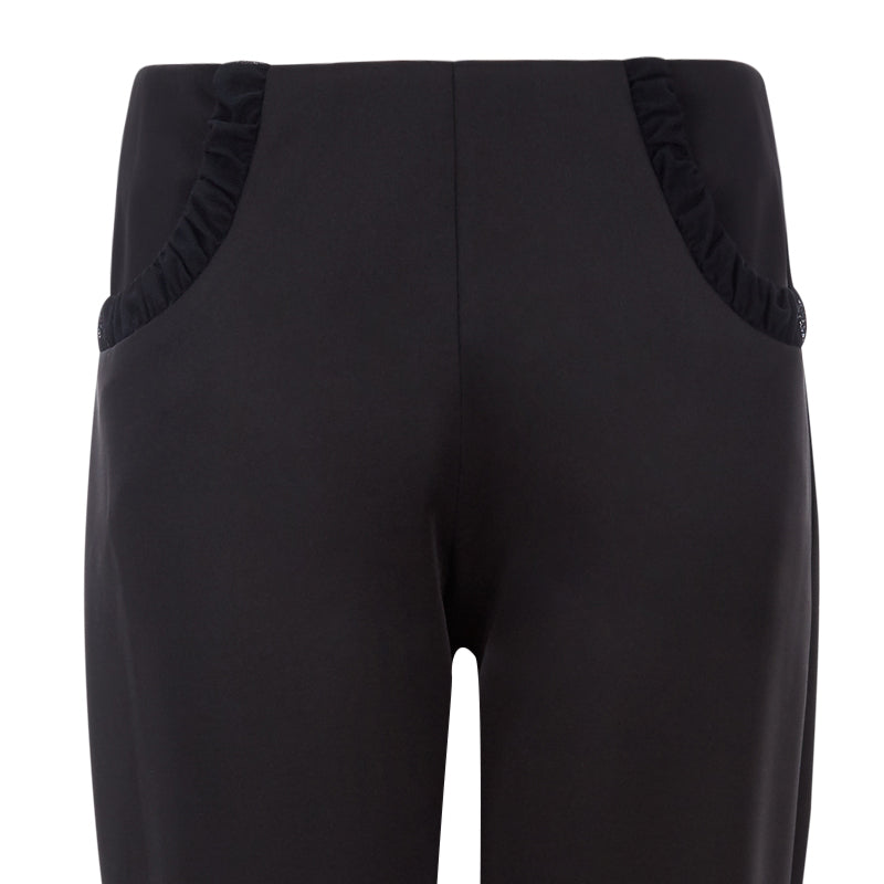 Dark Ruched Pocket Trouser pant pants slacks black stretch ruche front close-up image photo picture