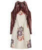 Tie Sleeve Dress velveteen red grey gray jacquard floral cord toggle front image photo picture