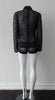 Dark Gathered Top, Generously gathered long sleve top in sheer black with tri-blue dot design. CB zipper and under bust panel trim. 2 invisible side zippers at side seam bottom. Can be paired with 180608D Dark Curve Front Pencil Skirt, CB length 60cm. 50g approximate weight 48% Polyester, 34% Cotton, 18% Nylon. Dry Clean Only. Made in England