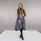 Dark Sahara Skirt long gathered swing navy blue sparkle lace model image photo picture