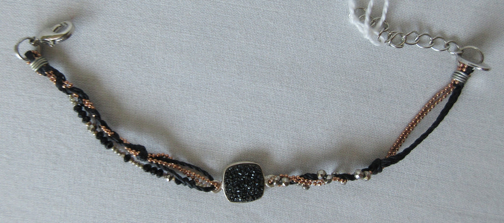 Sogoli square black stone multi chain bracelet brass cord image photo picture