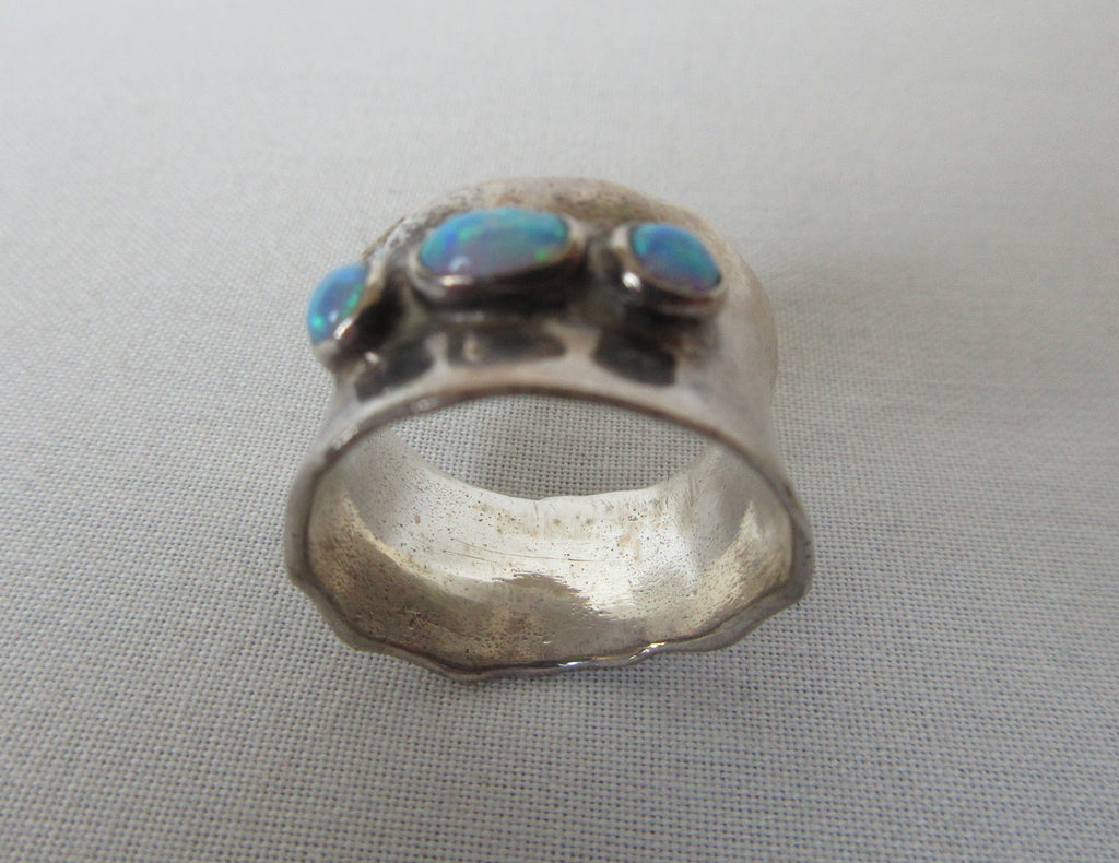 Three stone ring irregular cut turquoise colour image photo picture