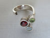 Tri stone open ring red, blue green stone stainless steel image photo picture