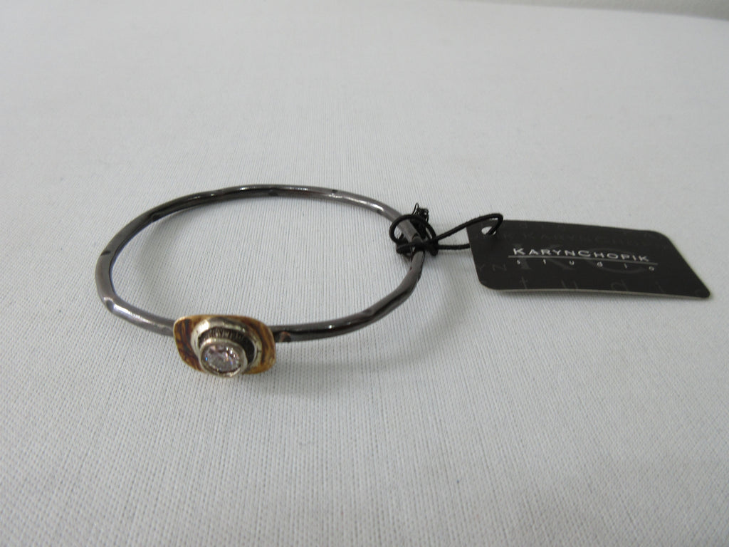Karyn Chopik Crystal Studded Bracelet Sterling Silver, Antiquated Brass, C2 Crystal, Inside Diameter M -6.3cm, L -6.8cm  20g approximate weight