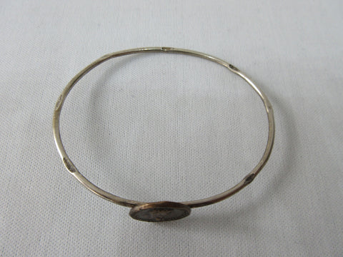 20A45 -Karyn Chopik Dented Silver Bracelet with Attached Coin Ring