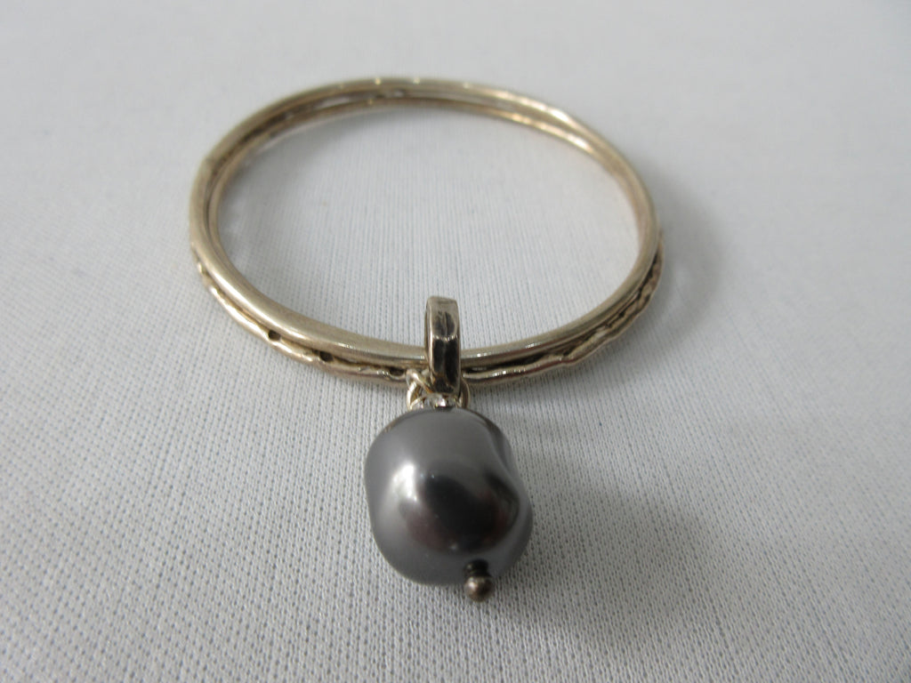 Karyn Choppik Multi 3 Ring Bracelet with Swarowski Pearl, Sterling Silver Bracelets, 1 textured. Combined and attached with Antiquated Brass ring attaching the pearl.  Size M -6.3cm inside diameter x1 Size L -6.8cm inside diameter x1, 40g approximate weight, Made in Canada
