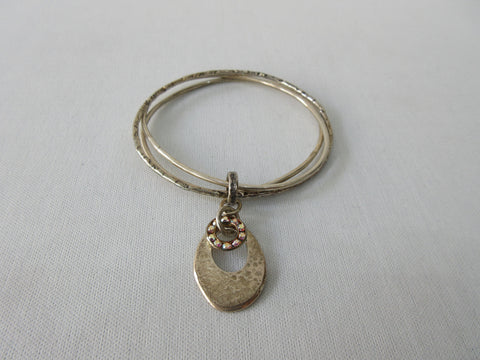 20A45 -Karyn Chopik Dented Silver Bracelet with Attached Coin Ring