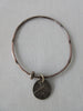 Karyn Chopik Dented Silver Bracelet with Attached Coin Ring, Sterling Silver & Copper, 6.8cm inside diameter, 70g approxmate weight, Made in Canada