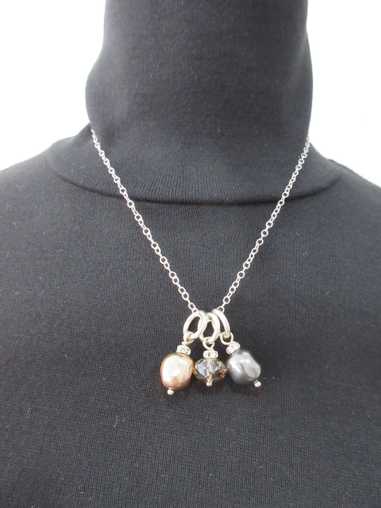 Karyn Chopik Double Swarowski Pearl Necklace. Also with diamond cut globe. Sterling Silver, 50cm full length. 80 grams approximate weight. Made in Canada