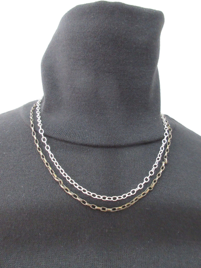 Karyn Chopik Tight 2 Chain Necklace, Item Number: N1135X, Sterling Silver, Antiquated Brass. Full length 46cm. 15 grams approximate weight, Made in Canada