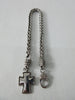20A60 Shiny Metal Cross Chain. Usage unknown, too small for neck, too large for wrist.  Can be used as an accessory for purse or clothing, with large clip on top end. 100% Stainless Steel. 33cm approximate length. 60 grams approximate weight.