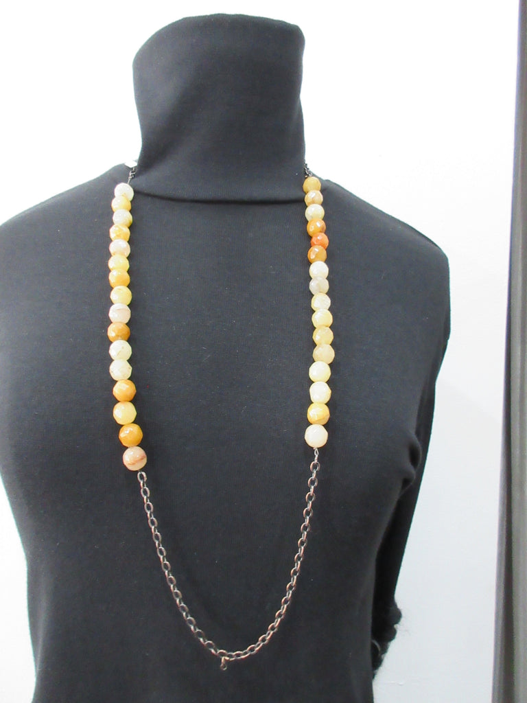 Orange Ball Stone Necklace, 2 sets of geometric polished burnt orange coloured stones (type unknown) Can be doubled as well. Length when worn 44cm. 110 grams approximate weight.