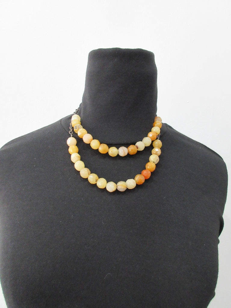 Orange Ball Stone Necklace, 2 sets of geometric polished burnt orange coloured stones (type unknown) Can be doubled as well. Length when worn 44cm. 110 grams approximate weight.