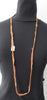 Brass Colour Scrunched Ribbon with Metal Rings, Metal hook & circle ring. Brass Colour, Extra Long. 111cm full length. 55.5cm length when worn. 8 grams approximate weight.